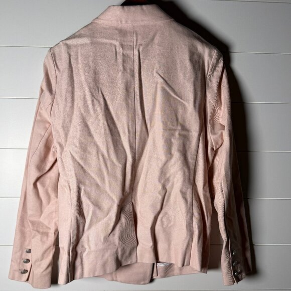 Evereve Lenox Blazer Pink Sz L 100% Cotton Double Breasted 4 Silver Buttons - Picture 6 of 8